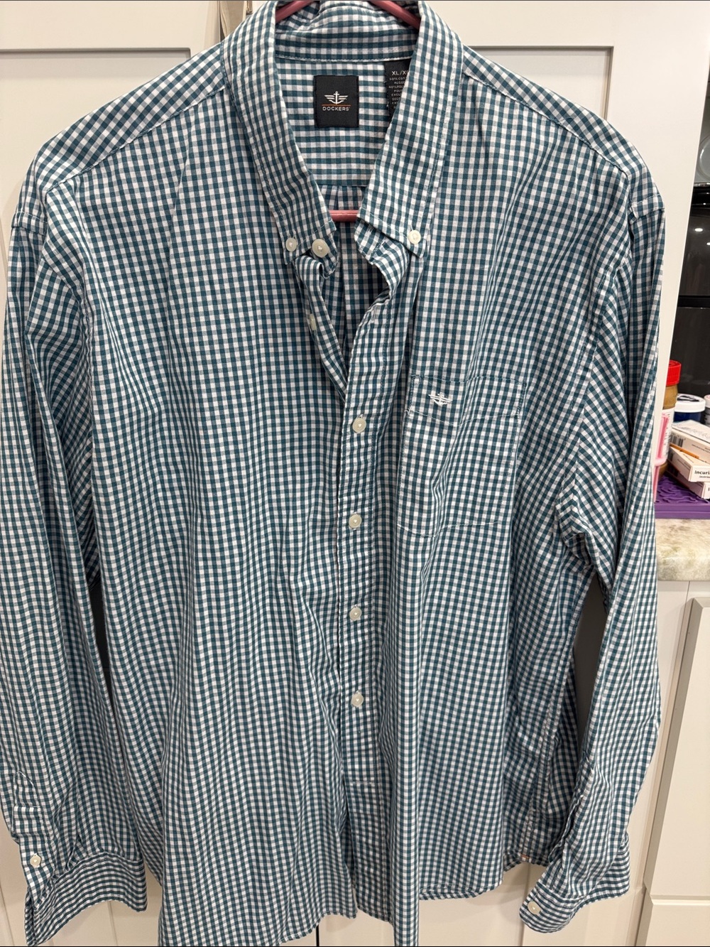 Dockers Teal & White Gingham Button-Down Shirt - Men's